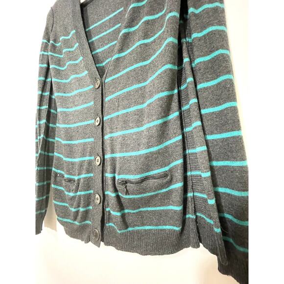 Theory Lonnie S Cashcotton Gray Apollo Stripe Cashmere Blend Cardigan Large - Picture 6 of 11